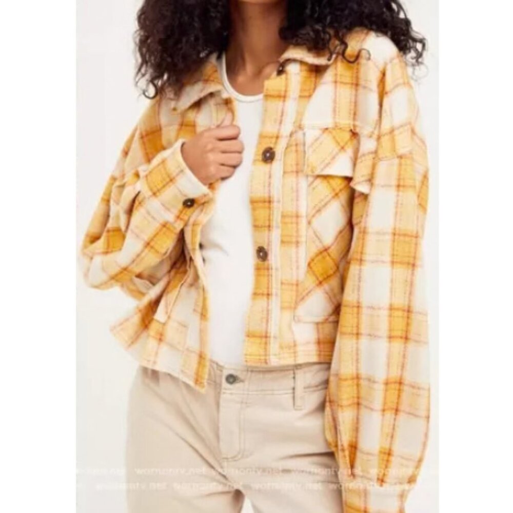 Free People Women's James Jacket in Golden Yellow Plaid Size Small